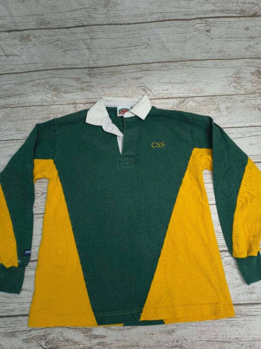 Vintage Barbarian Green Yellow Rugby Shirt Size Medium